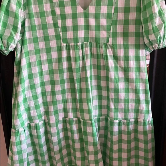 English Factory Green Gingham Puff Sleeve Dress 2X - Picture 4 of 4